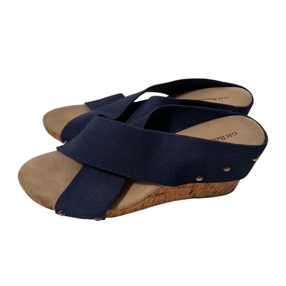 G.H. Bass & Co Juliann Navy Blue Open Toe Stretch Bands wedge Shoes Size 9M - Picture 5 of 6